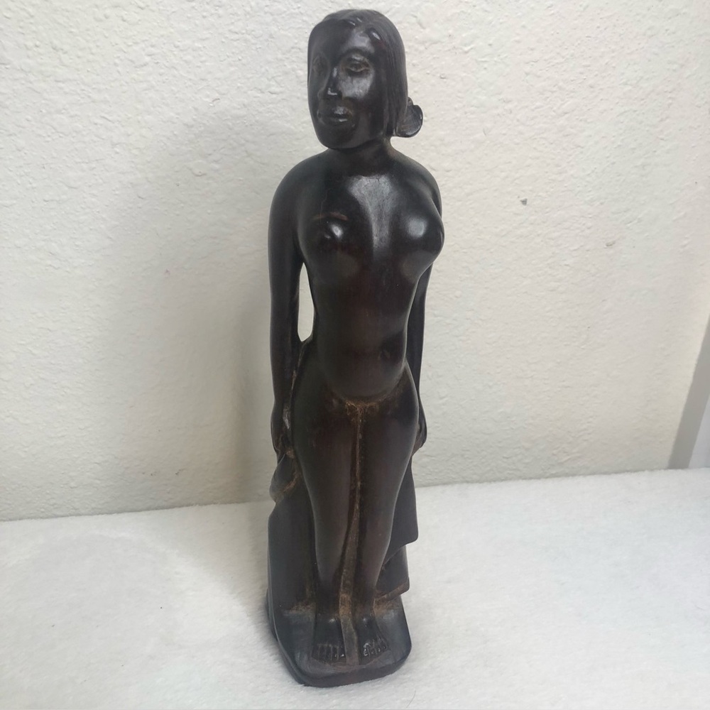 Vintage Wooden Woman Fertility Sculpture Hand Carved Art Statue Ceylon Sri Lanka